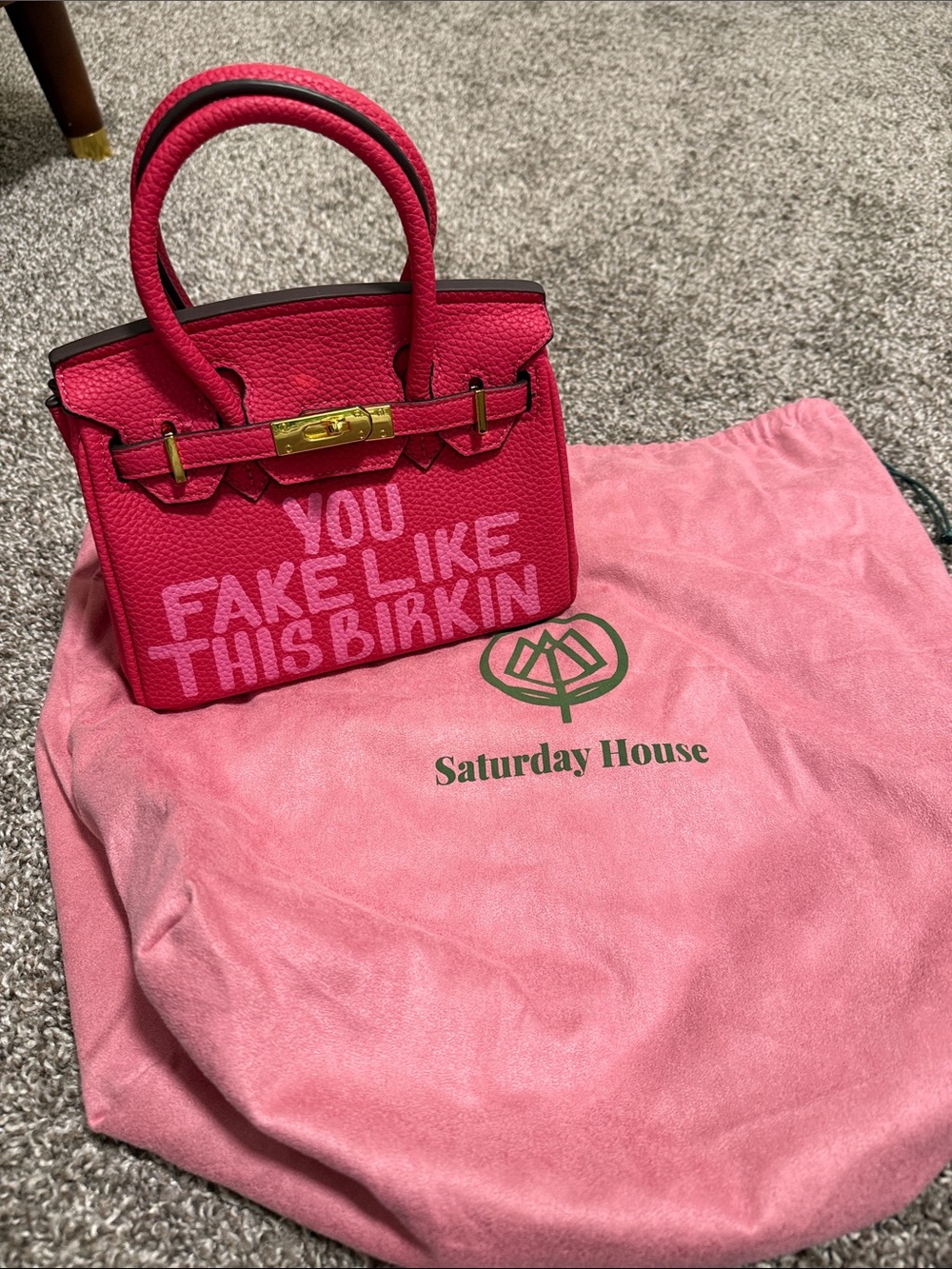 Saturday House Hot Pink Mini Top-Handle Bag “You Fake Like This Birkin”